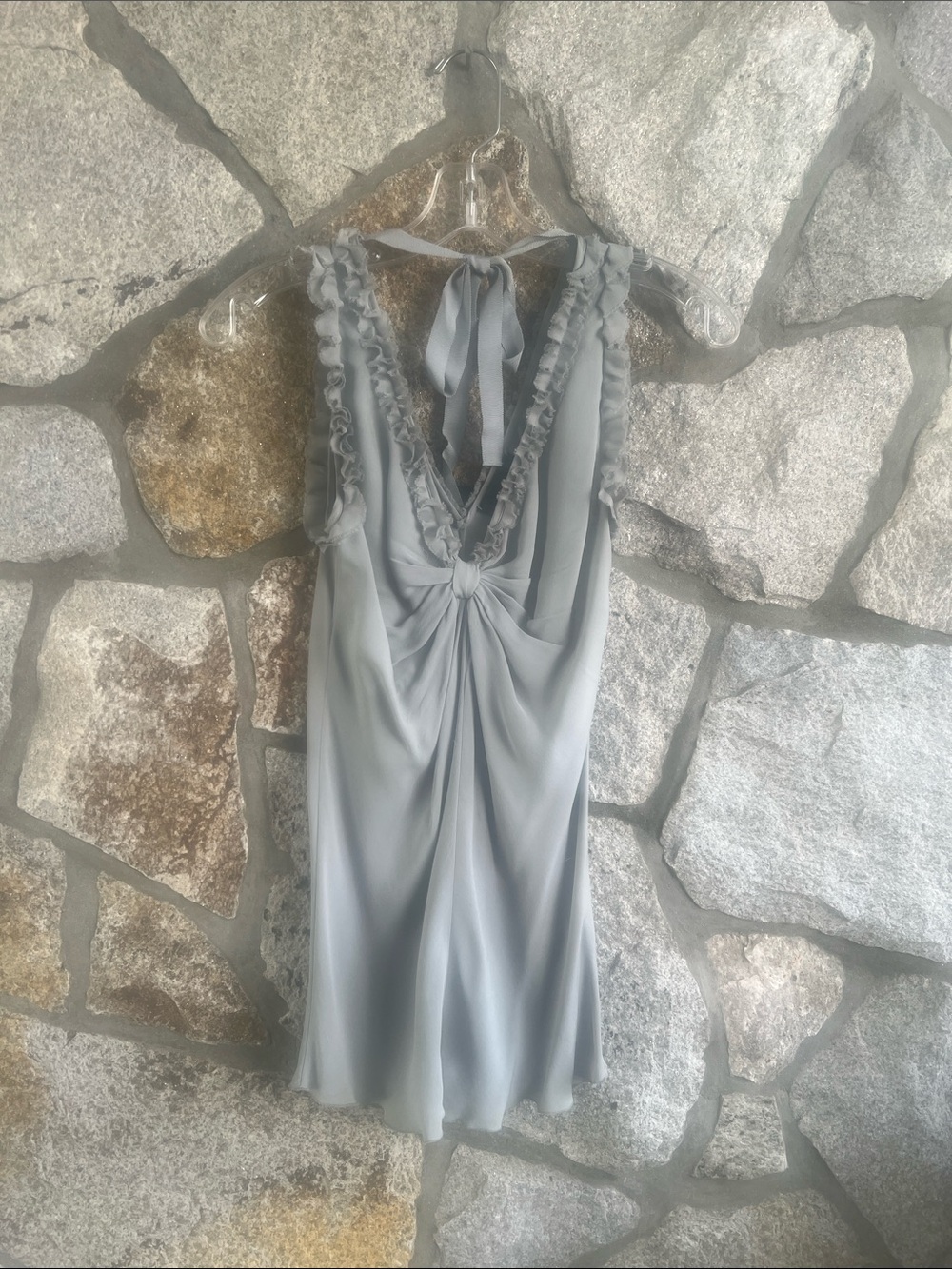 BHLDN Top in Light Gray with Ruffle Trim
